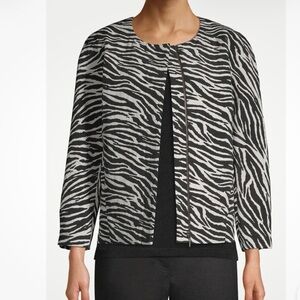 Chico’s Zebra Print Jacquard Full Zip Jacket Women’s Size 4 US 20-22 Black White